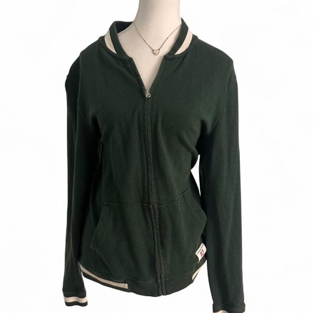 Abercrombie & Fitch Vintage Green & White Cotton Varsity Zip Up Jacket Size M